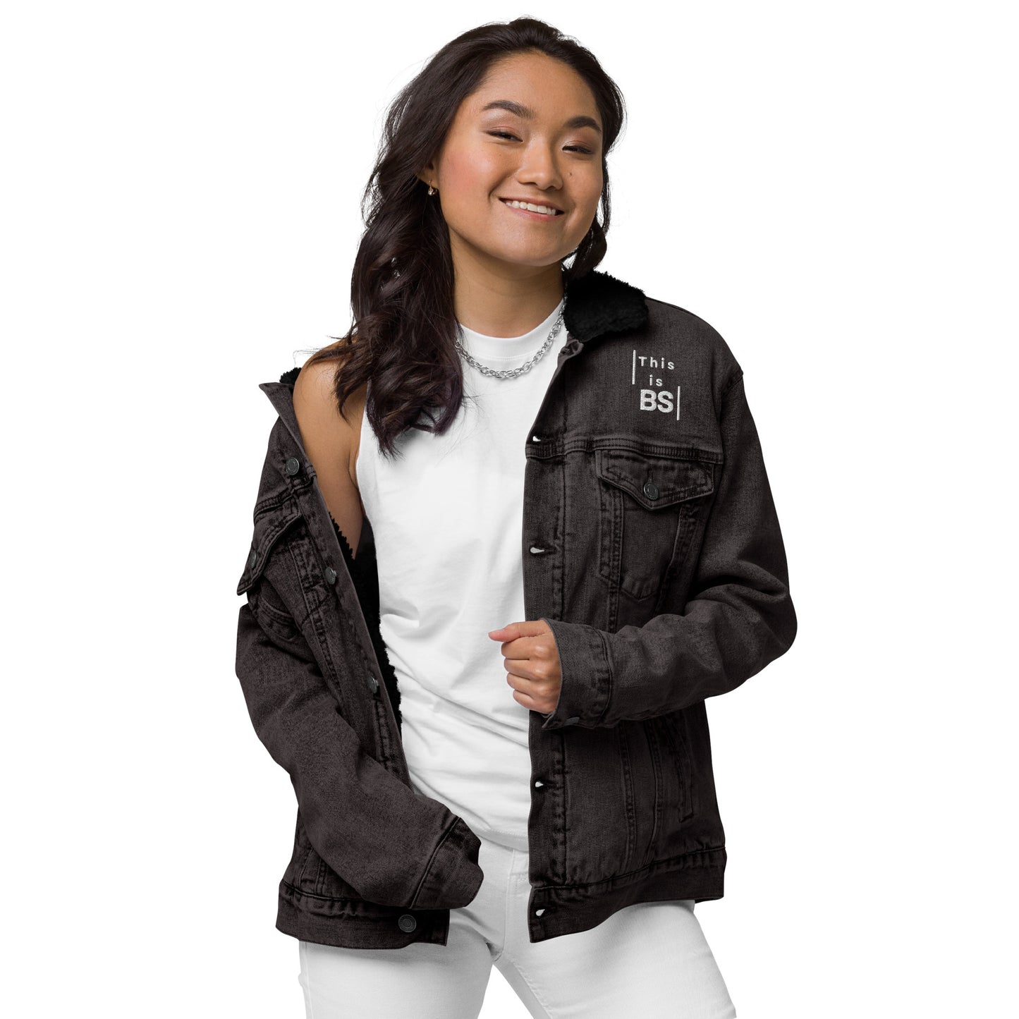 Women's dark denim sherpa jacket